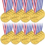 Medals Awards for Adults and Kids, 30 Pieces Gold Plastic Winner Award Medals Gold Winner Medals for Awards with Ribbon Necklaces, Medals for Sports Games Competition Students Rewards Talent Show