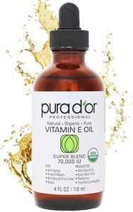 PURA D'OR Organic Vitamin E Oil (4oz / 118mL) 70,000 IU 100% Pure Natural USDA Organic For Skin Face Hexane Free w/Sweet Almond, Apricot, Jojoba, Argan, Rosehip, Sunflower & Avocado Oil For Bath Body