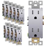 ENERLITES Elite Series Decorator Receptacle Outlet Child Safe Tamper-Resistant, Gloss Finish, Self-Grounding, 2-Pole, Residential Grade, 15A 125V, UL Listed, 61501-TR-SV-10PCS, Silver (10 Pack)