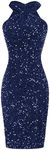 GRACE KARIN Women Navy Blue Evening Dress Sparkly Party Club Sequin New Years Dress Velvet Sequin XXL