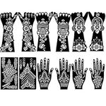 QSTOHENA 12 Sheets Large Henna Tattoo Stencils Kit,Reusable Henna Full Hand Templates For Women Girls Body Art Paint Indian Arabian Tattoo Stickers