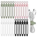 Nearockle 24Pcs Silicone Cable Straps Wire Organizer for Earphone, Phone Charger, Mouse, Audio, Computer, Reusable Cable Ties Cord Organizer in Home, Office, Kitchen, School (4 Colors)