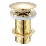 Xcel Home Gold Unslotted Basin Waste, Mushroom Dome, Pop Up, Brass, Polished, Replacement Bathroom Sink Plug