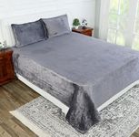 RD TREND 250 GSM Flannel Warm Bedsheets for Winter Double Flat Size (90 x 100 Inches) with 2 Pillow Cover Size (18 x 28 Inch) Color-Dark Grey