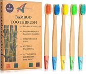 Bamboo Adult Toothbrushes - BPA Free Medium Bristles - Eco Friendly Wooden Toothbrush - Organic Biodegradable Handle - Plastic Free Packaging- Family Pack of 5 Natural Bamboo Toothbrush