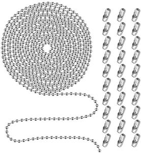 Beaded Pull Chain Extension with Connector, 20 Feet Beaded Roller Chain with 30 Connectors for Ceiling Fan Light Lamp (3.2mm, Silver)