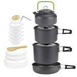 CLUEMART 15 PCS Lightweight Backpacking Cooking Set Anodized Aluminum Camping Cookware Pan Pots Kettle Plates Bowls Mess Kit