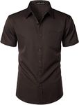 PARKLEES Mens Casual Urban Stylish Slim Fit Short Sleeve Button Up Dress Shirt with Pocket Brown M