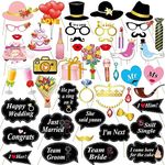 LMSHOWOWO 53 PCS Wedding Party Photo Booth Props, Funny Wedding Photo Booth Props Bride to Be Selfie Props for Reception Engagement Wedding Party Decorations and Bridal Shower Wedding Party Supplies