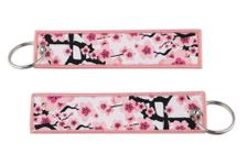 Pink Cherry Plum Flower Tree Blossom Japan Japanese Keychain Key Tag Chain Fob Ring, Pink, 5.1 inches long