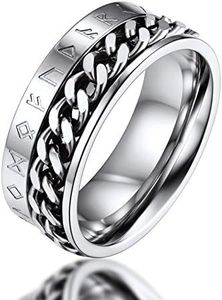 FaithHeart Anillo Runas Hombre Anillo Vikingo Giratorio Acero Inoxidable 316L Anillo Ancho Nórdica Germánica Talla 9 Joyería Vintage Amuleto Protección Odin Guerreros