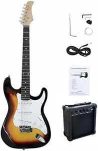 CB SKY Full-Size 39“ for Adults/Teenagers/Beginners Sunbrust Electric Guitar with 5W Amplifier, Extra Strings, Cable and Guitar Pick (Adaptor NOT Included)