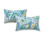 Greendale Home Fashions Rectangle Outdoor Accent Pillows, Set of Two in Painted Paisley, Baltic