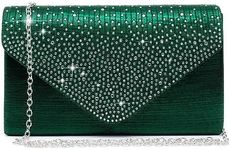 Dasein Women Satin Evening Bag Rhinestone Clutch Purse Wedding Prom Purse Formal Cocktail Party Handbag (Green)