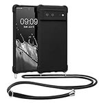 kwmobile Crossbody Case Compatible with Google Pixel 6 Case - TPU Silicone Cover with Strap - Black
