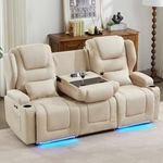 SAMERY Loveseat Recliner Sofa with Power Recline, Adjustable Split Back, Multi-Port Charger, Flip-Up Backrest & LED Lighting – Home Theater Seating with Storage, Cup Holders (Beige, 79.5" Loveseat)