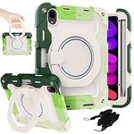 ROISKIN for iPad Mini 6 Case 8.3 inch 2021, iPad Mini 7 Case 2024 Shockproof iPad Mini Kids Cover with Pencil Holder & Rotating Stand & Shoulder Strap for iPad Mini 7th/6th Generation (Green)