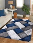 3D Shaggy Rugs Modern Geometric Design Large Area Rugs for Living Room Bedroom Thick Fluffy Floor Mats Small Door Mat (Blue, 80 x 150 cm)