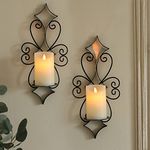 Wall Candle Sconces Holder Set of 2- Metal Candle Wall Sconces for Living Room Bedroom Dining Room Wall Decorations,Black