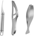 ALMEKAQUZ 1 Set Stainless Steel Fish Scale Planer Fish Scraping Gadget Fish Scale Remover Fish Skin Peeler Cleaning Tools Scale Scraper Fishbone Tweezer,Shrimp String Grater(3pcs)