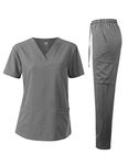 Dagacci Medical Uniform Unisex 4-Way Stretch Scrubs Set Medical Scrubs Top and Pants - grey - Medium