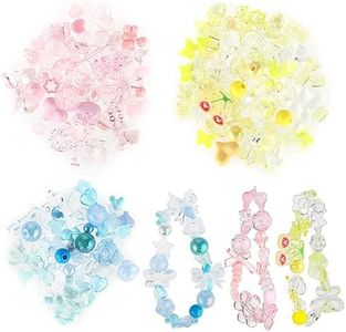 150~210PCS Acrylic Cute Assorted Beads for Jewelry Making, Pastel Beads Cute Charms for Bracelets, Aesthetic Beads Flower Star Acrylic Beads for Bracelets Jewelry Making DIY Crafts (Pink Blue Yellow)