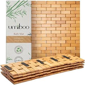 Umiboo Bamboo Bath Mat (24 x 16 inches, Medium) or Rug Made of Natural Bamboo with Wooden Look, Floor Accessories for Bathroom Shower, Sauna, Spa, Indoor or Outdoor, Non Slip and Water Resistant