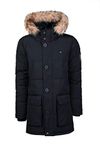 Tommy Hilfiger Men's Arctic Cloth Full Length Quilted Snorkel with Removable Faux Fur Trimmed Hood and Ultra Loft Isulation, Black, M