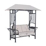 Outsunny Outdoor Garden 2 Seater Canopy Swing Chair Seat Porch Loveseat Vintage Hammock Cushioned Seat w/and Side Drink Panel