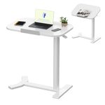 FLEXISPOT Standing Desk Height Adjustable Overbed Desk Coffee Table with Cup Holder Sit Stand Up Stable Steel, 60 * 40cm (White + White)