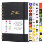 Undated Budget Planner with Tag Stickers, A5 Monthly Budget Planner Budget Book with Expense & Saving Tracker for Money Management and Saving, 21.5 X 16 cm, Black, 146 Pages, 1 Year of Use