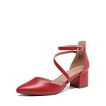 DREAM PAIRS Women's Closed Pointed Toe Low Chunky Heels Pumps Ankle Strap Wedding Business Dressy Shoes,Size 10,Red-Pu,SDPU2354W