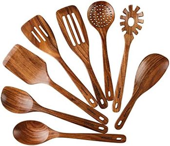 Wooden Spoons for Cooking, 8 PCS WOSPONFAN Kitchen Utensils Set, Wooden Utensils for Cooking - Wooden Spoons, Spatula Set, Slotted Spoon, Handmade Acacia Wooden Spoon Set