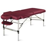 GreenLife® Basic™ Portable 2 Fold 28 Inches Width Aluminum Massage Reiki Facial Table Bed with Free Carrying Bag & Head Rest & Arm Rests (All Included, Wine Red)