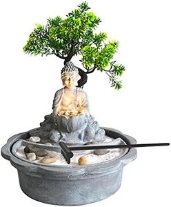 Japanese Miniature Zen Bonsai Garden with Buddha Water Fountain