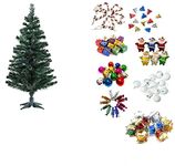 DEEPTI DECOR Artificial Tree 4 Feet X-Mas Tree Christmas Tree with Ornaments Best Decoration for Merry Christmas and X- Mass Party and New Year Celebration (4 Feet Tree + 82 Pcs Ornaments, Combo - 2)