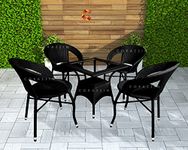 CORAZZIN Garden Patio Seating Chair and Table Set Outdoor Balcony Garden Coffee Table Set Furniture with 1 Square Table and 4 Chairs Set (Black)