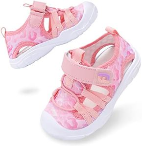 JOINFREE Toddler Girls and Boys Barefoot Swim Beach Pool Water Shoes Summer Walking Sandals Athletic Sneakers Lightweight Hook and Loop 8 Toddler Pink PLeopard