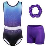 XFGIRLS Gymnastics Leotards for Girls Sleeveless Sparkle Leotard Ballet Dance Tumbling Athletic Shorts Blue-Purple 8A