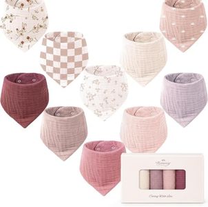 Konssy 10 Pack Baby Muslin Bandana Bibs for Drooling and Teething