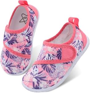 LeIsfIt Boys Girls Water Shoes Kids Aqua Socks Toddler Quick-Dry Swimming Shoes Non-Slip Summer Shoe for Beach Pool Surf, Pink Pattern, 11 Toddler