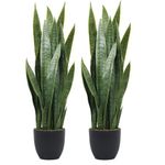 KOL 3FT 2-Pack Artificial Snake Plant, Fake Sansevieria Indoor Outdoor, 28 Thick PEVA Leaves Lifelike Faux Silk Plant, Home Decor Mother in Law Tongue Plant 35in, Greenery for Office Decor, Green