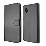 SDTEK Case Compatible with Alcatel 1 (2019-2021), Leather Wallet Flip Book Folio Wallet View Phone Cover Stand (Black)