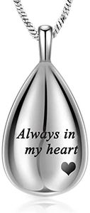 Carved Teardrop Keepsake Ashes Necklace Urn Pendant Cremation Memorial Jewelry Always in my heart