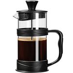 ParaCity French Press Coffee/Tea Maker, Camping Mini Cafetiere of 304 Stainless Steel Multi-Filter and Heat Resistant Glass, Cold Brew Coffee Press 12OZ for Travel& Home Gift(Black)