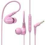 Joysico Sport Headphones Wired Over Ear in-Ear Earbuds for Kids Women Small Ears Comfortable, Earhook Earphones for Running Exercise Jogging, Ear Buds with Microphone and Volume for Cell Phones Pink