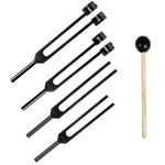 Tuning Forks for Healing Set (128HZ, 136.1HZ, 256HZ, 384HZ), Tuning Fork with Reflex Hammer 4-Piece Set for Chakras/Sound Therapy/Healing/Medicine, A Good Gift for Women, Meditation Beginner (Black)