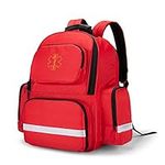 Trunab Large First Responder Bag Trauma Backpack Empty, Emergency Medical Bags Storage Jump Bag Pack for EMT, EMS, Police, Firefighters, Safety Officers, Red (Patented Design)