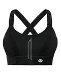 YIANNA Women High Impact Sports Bra Plus Size Zip Front Fastening Bras Padded Adjustable Strap Wireless Running Yoga Top Black, 151 S