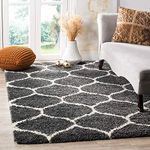 CARPET PLANET Shag Collection Moroccan Trellis Non-Shedding Living Room Bedroom Dining Room Entryway Plush 2-inch Thick Area Rug (Dark Grey, 5 X 7 FEET)